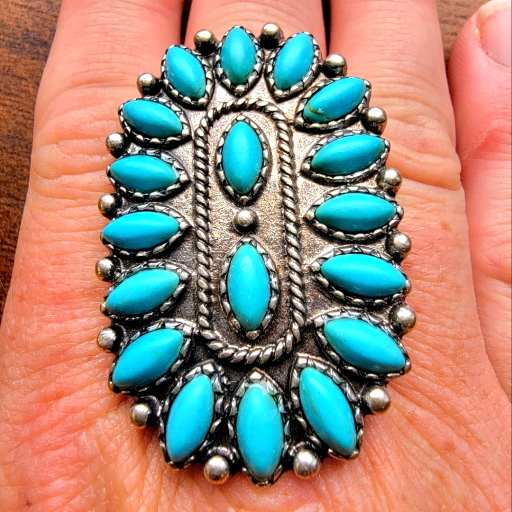 Large Concho Turquoise Ring
